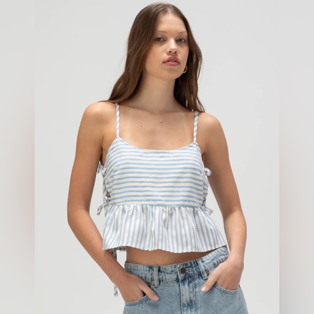 NWT RSQ Womens Mixed Stripe Babydoll Cami in Blue/White Size Large